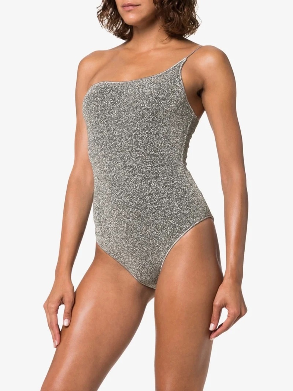 OSEREE Lumiere Metallic Silver One-Shoulder Women’s Swimsuit